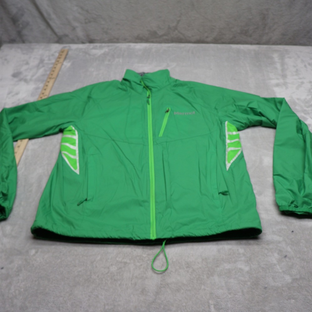 Marmot Jacket Mens Medium Green Reflective Wind Rain Light Pack Outdoor Hiking